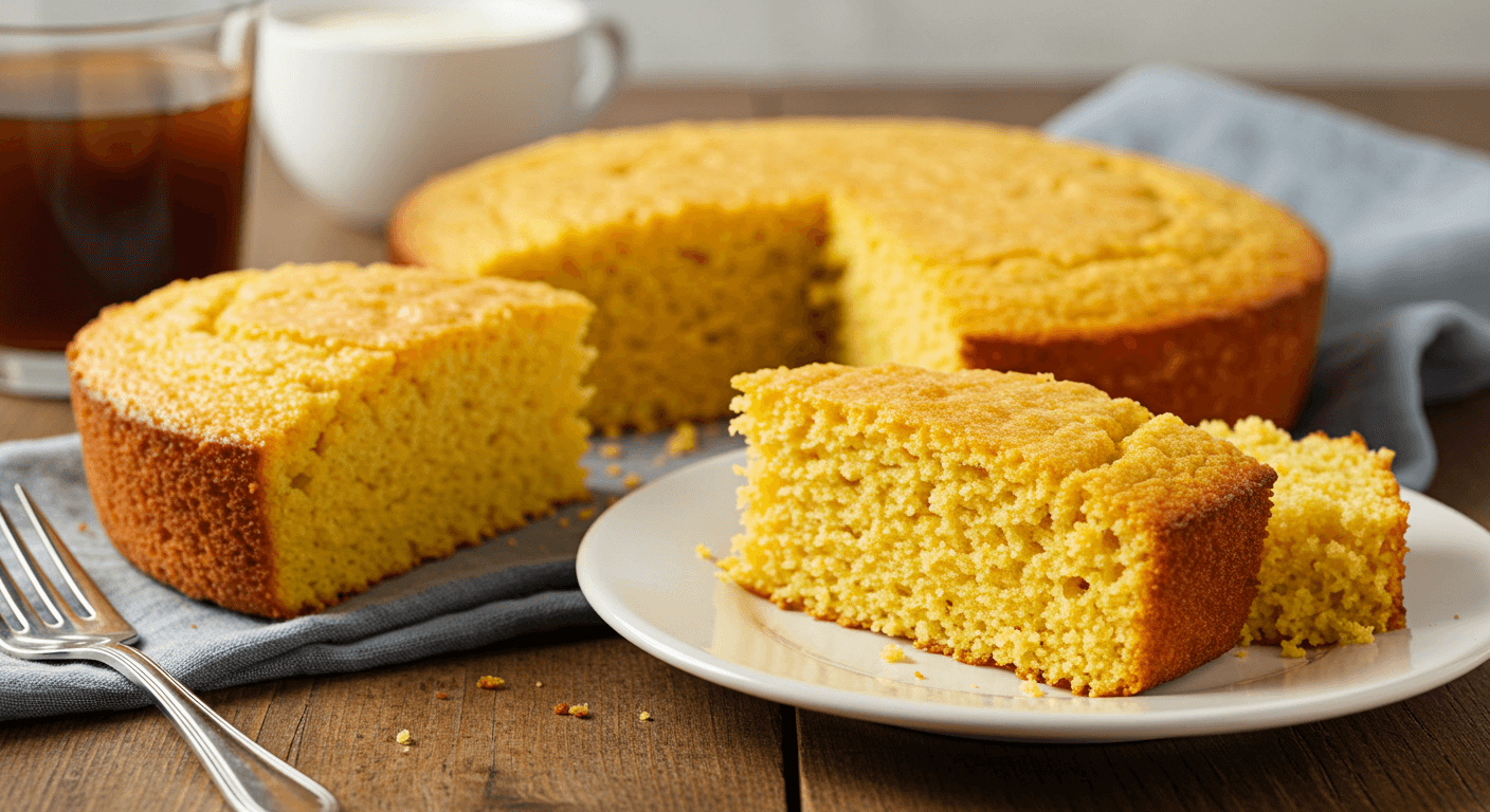 Real southern cornbread recipe baked in a pan.