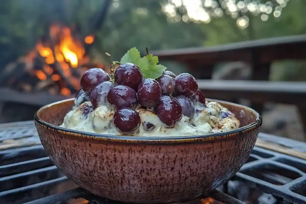 Sour cream burnt grapes in a bowl