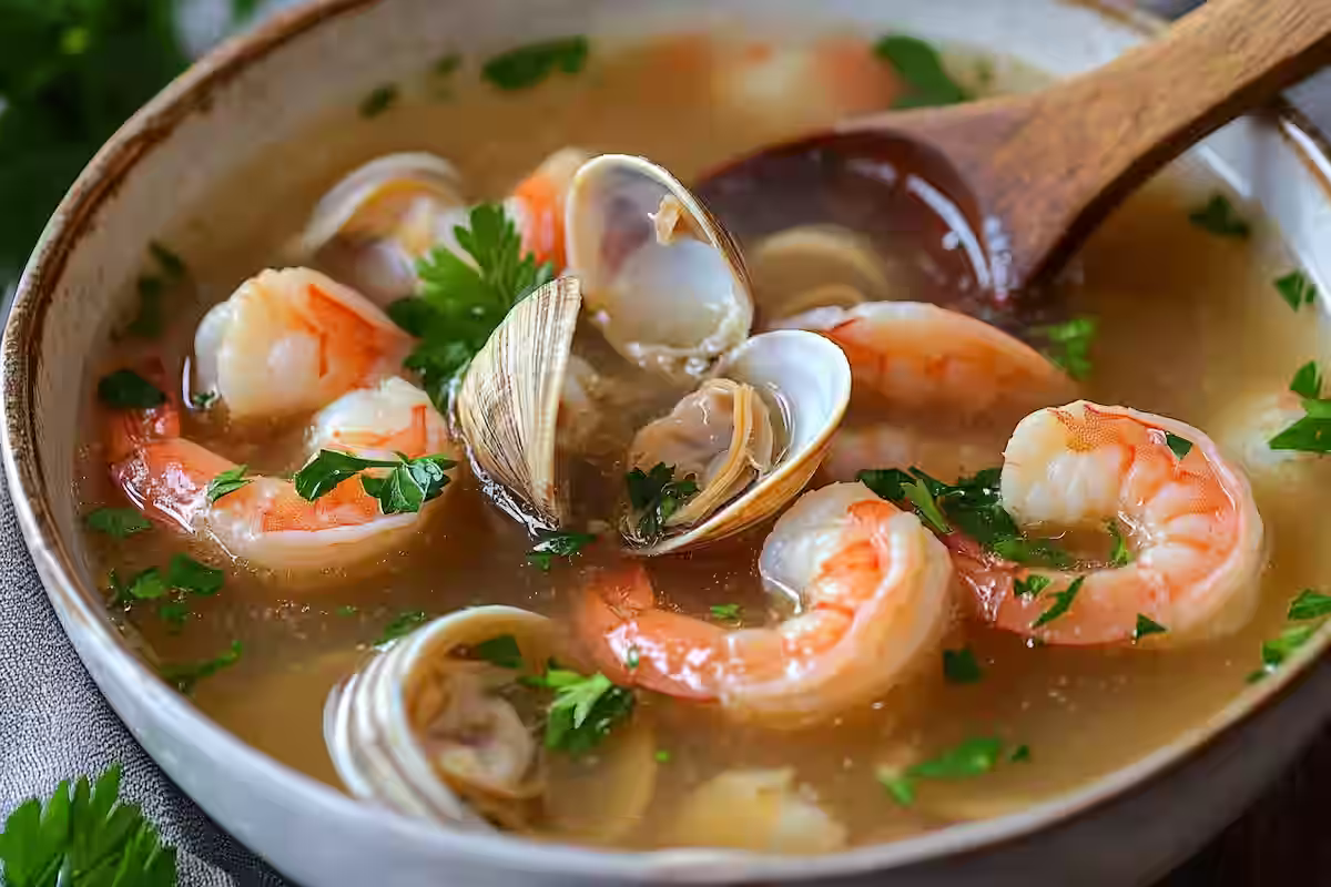 Clam Shrimp Broth Recipe - Finished and ready to serve.