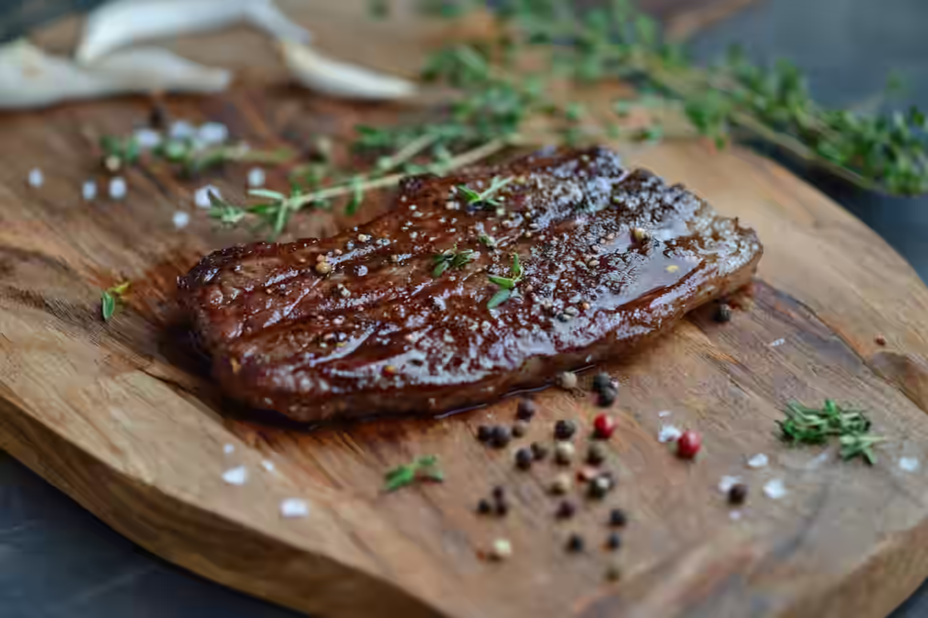 Delicious flat iron steak ready to serve.