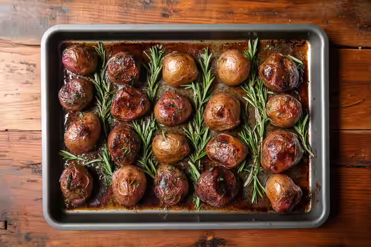 Roasted marble potatoes close up