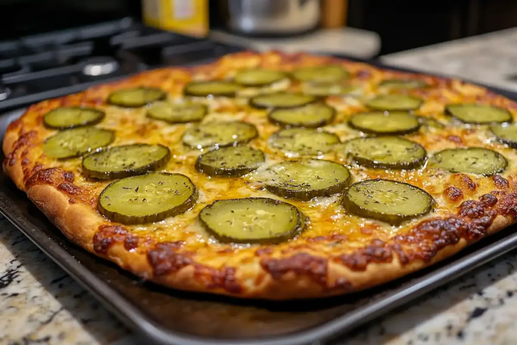 Tasty pickle pizza.