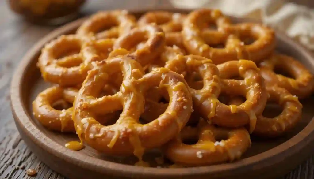 Yummy honey mustard pretzels on a plate.