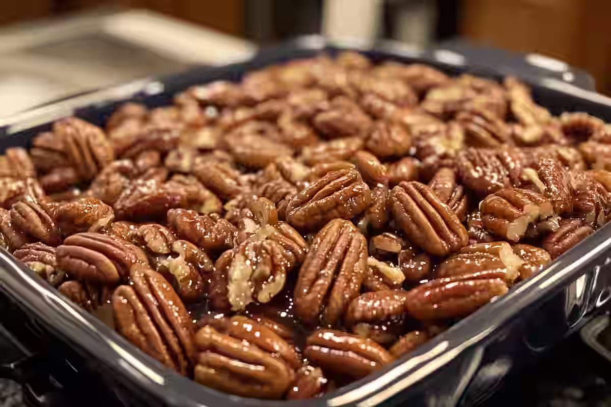 Delicious pecan praline nuts close up
